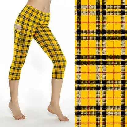 Preorder ends 30th November, available mid January. Yellow tartan thigh pocket capri leggings