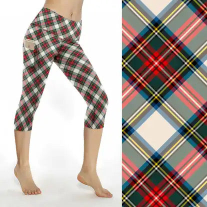 Preorder ends 30th November, available mid January. White tartan thigh pocket Capri leggings