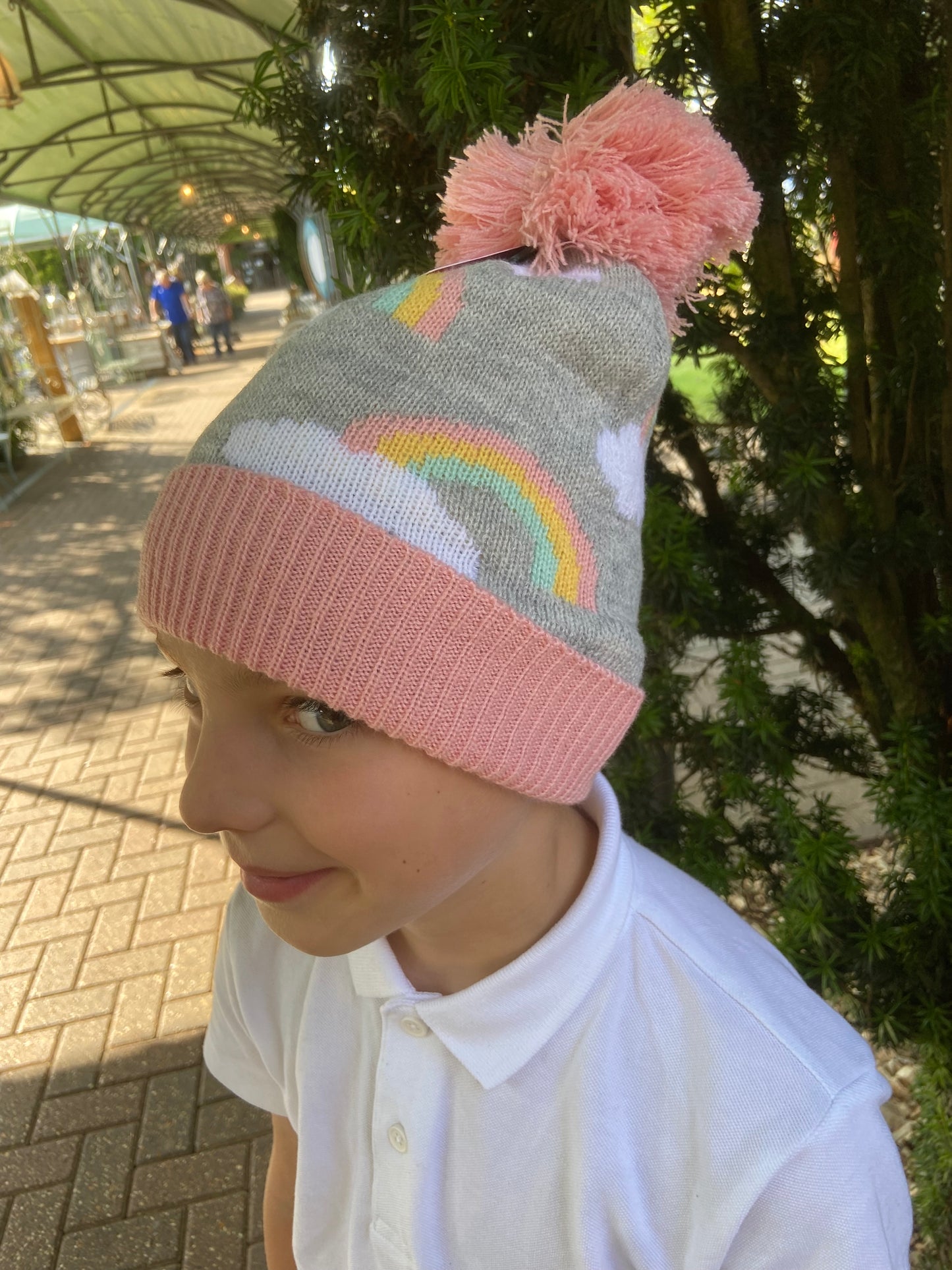 Kids Rainbow & Clouds Bobble Hat