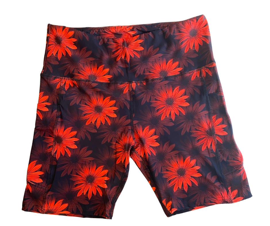 Red Sunflower Thigh Pocket Shorts