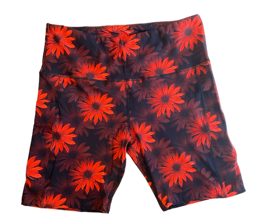 Red Sunflower Thigh Pocket Shorts