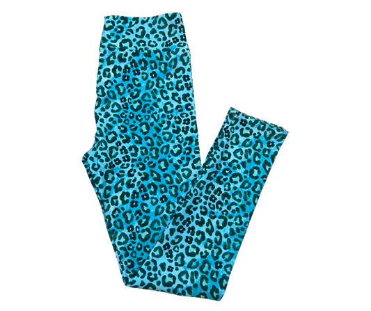 Kids Blue Leopard Full Length Leggings