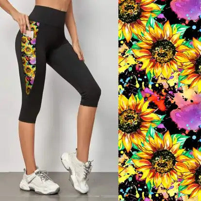 Preorder ends 30th November, available mid January. Sunflowers Triangle Pocket Capri Leggings