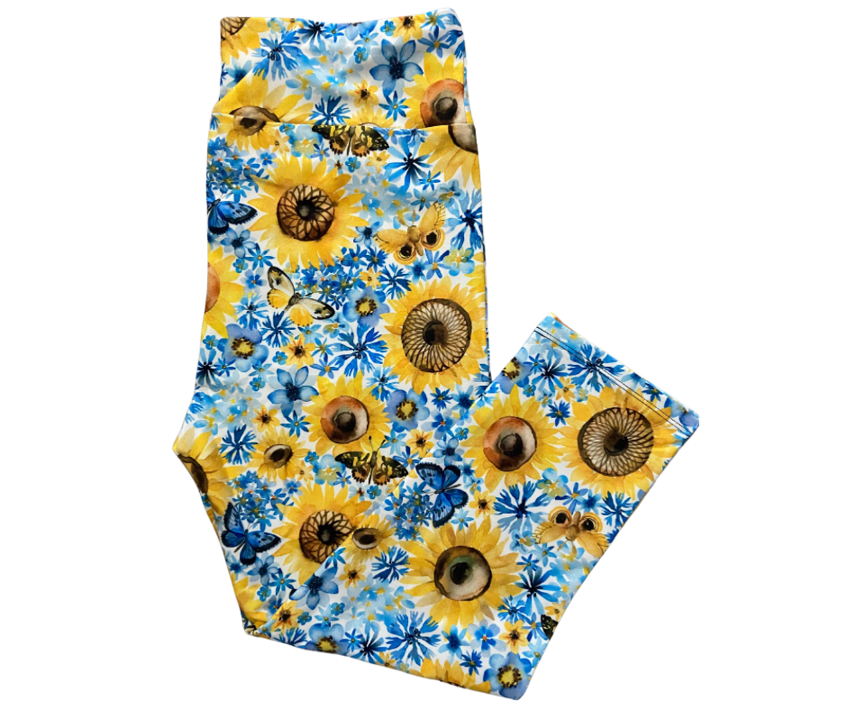 Sunflowers & Butterflies Capri Style Leggings