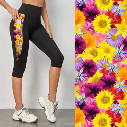 Preorder ends 30th November, available mid January. Bright Flower Capri Triangle Pocket Leggings