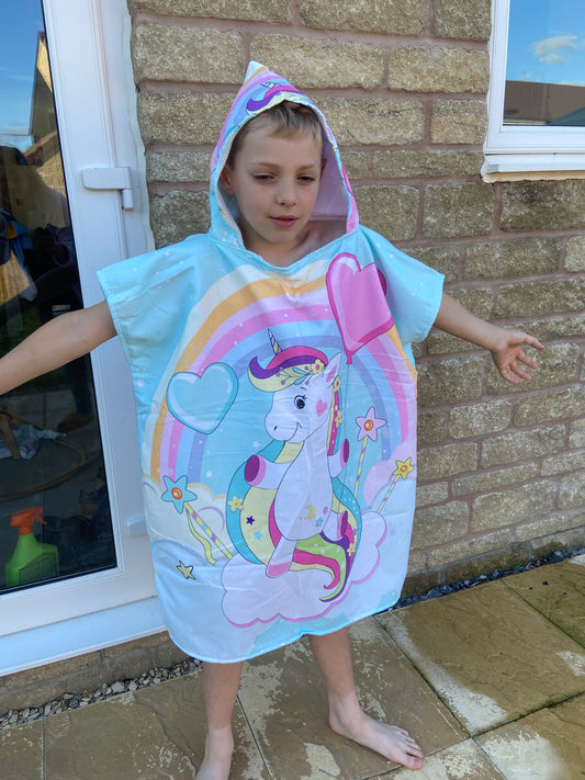 Unicorn and balloons poncho towel