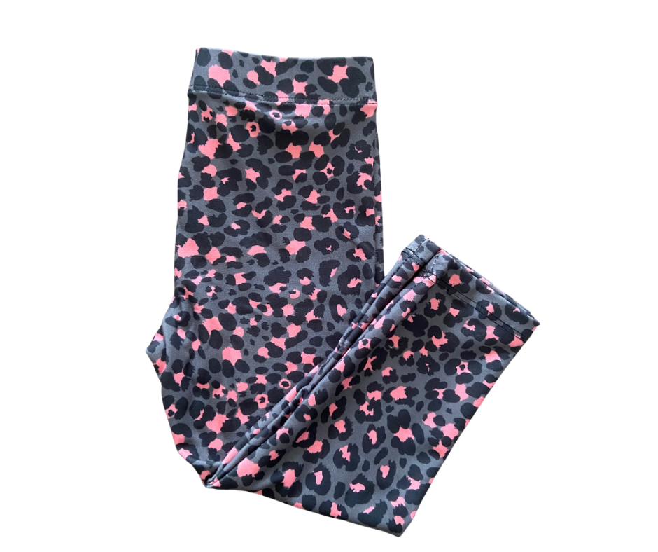 Kids Pink & Grey Leopard Full Length Leggings