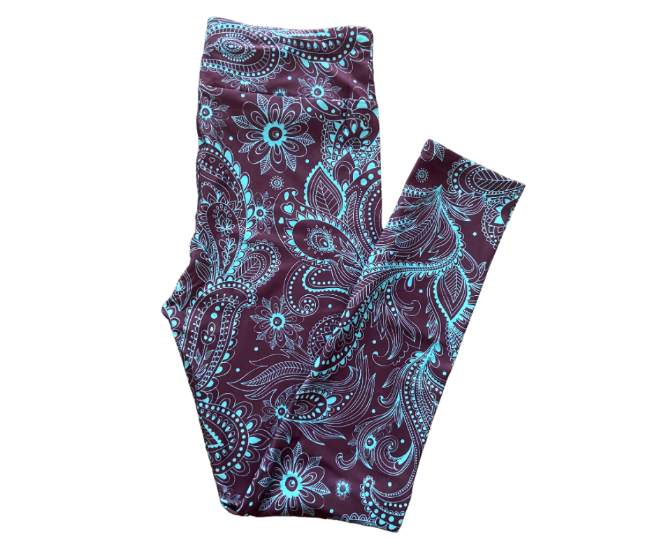 Turquoise Paisley Full Length Leggings