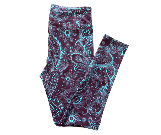 Turquoise Paisley Full Length Leggings