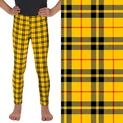 Preorder ends 30th November, available mid January. Kids yellow tartan full length leggings