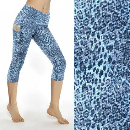 Preorder ends 13th Feb, available late March. Denim Leopard Thigh Pocket Capri Leggings