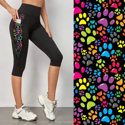 Preorder ends 30th November, available mid January. Paw Print Capri Triangle Pocket Leggings