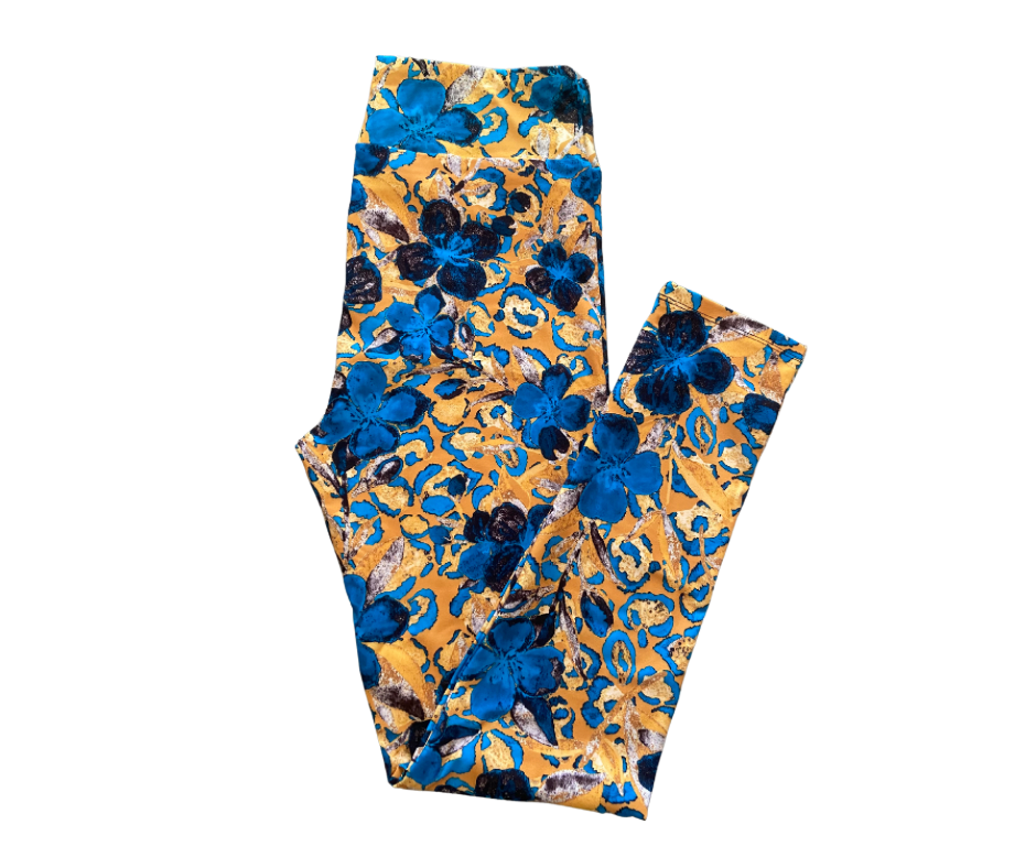 Blue Leopard Blossom Full Length Leggings