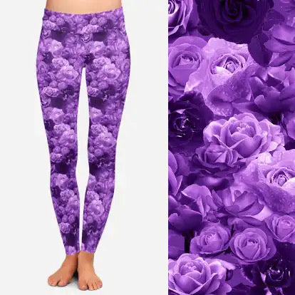 Preorder ends 13th Feb, available late March. Purple Roses Full Length Leggings