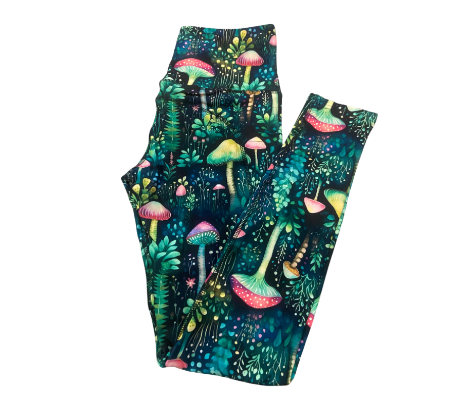 Green Toadstool Full Length Thigh Pocket Leggings