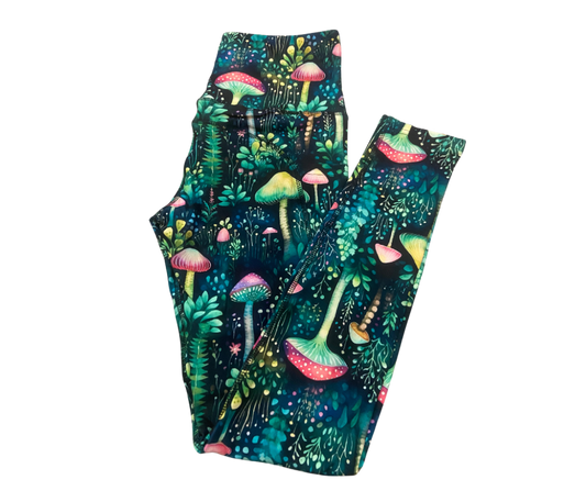 Green Toadstool Full Length Thigh Pocket Leggings