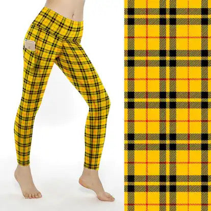 Preorder ends 30th November, available mid January. Yellow tartan full length thigh pocket Leggings