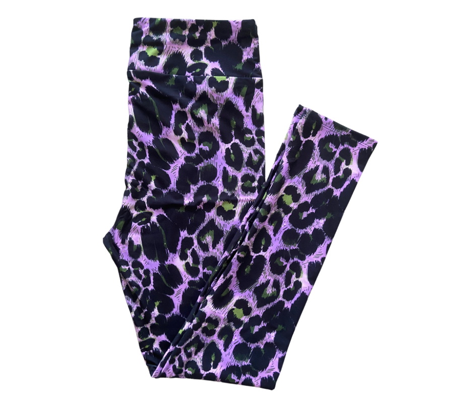 Purple & Green Leopard Full Length Leggings