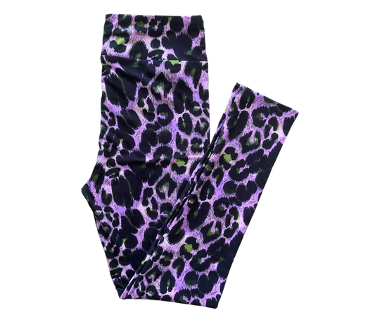 Purple & Green Leopard Full Length Leggings