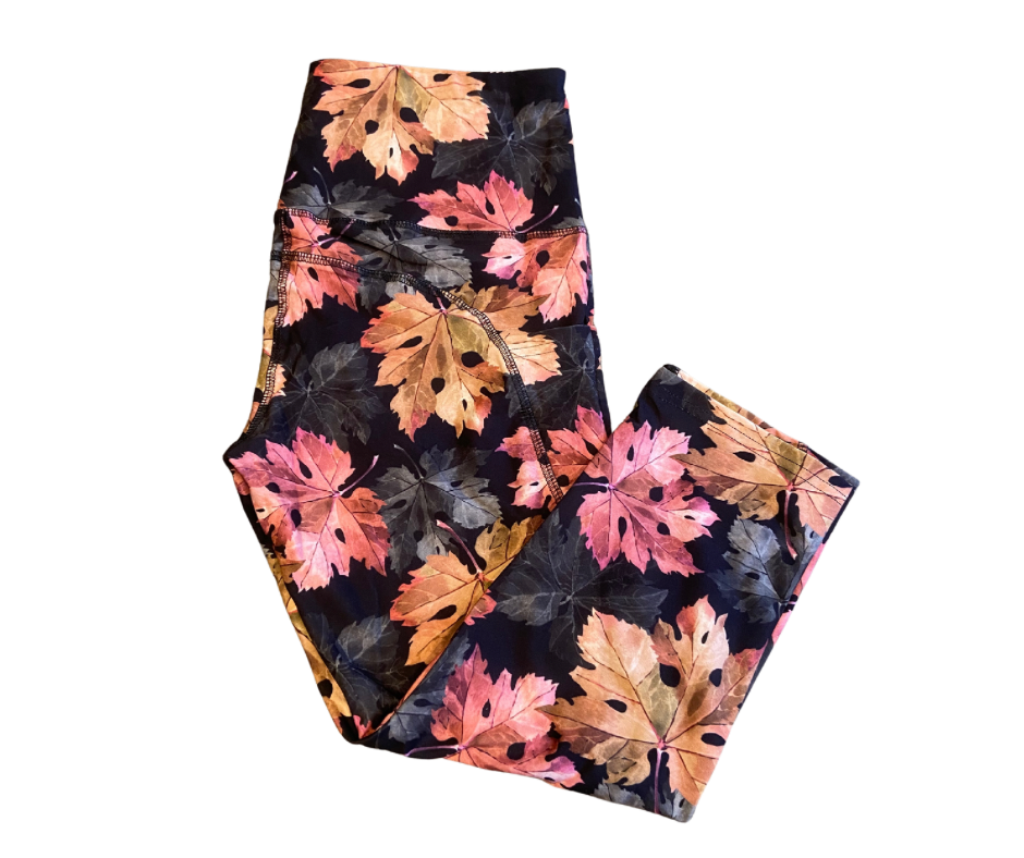 Autumn Leaves Thigh Pocket Capri Leggings