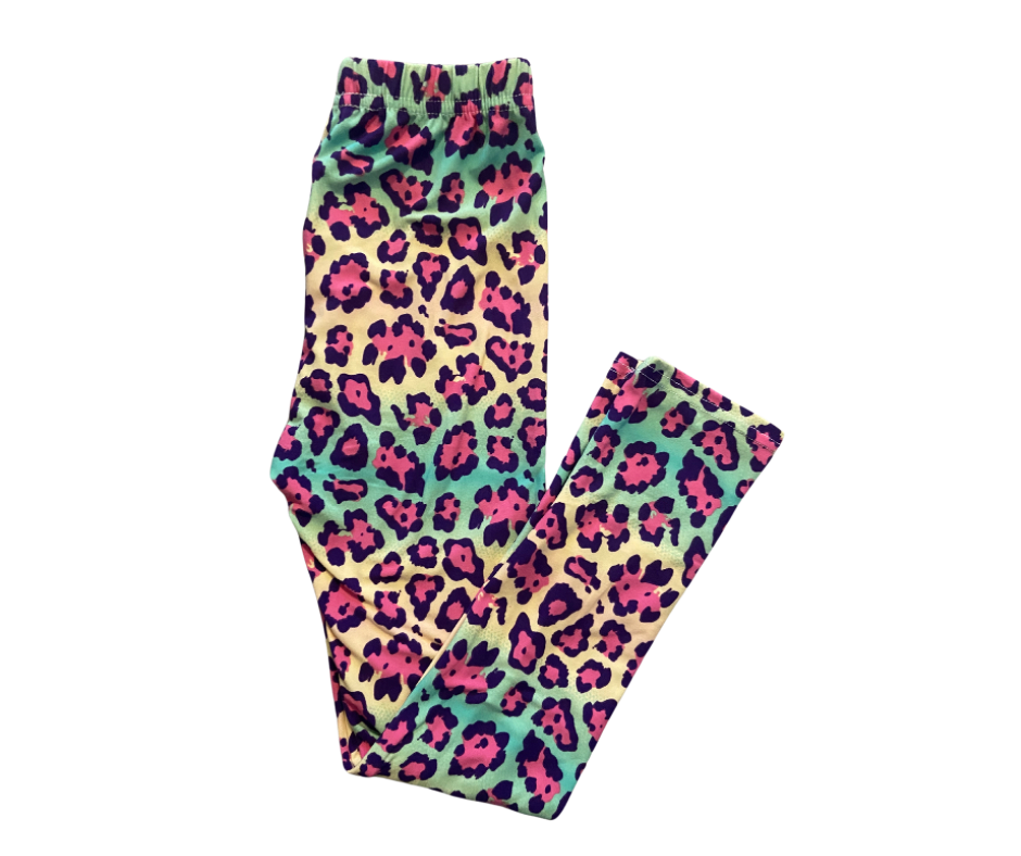 Kids Pink Leopard - Regular waistband full length leggings