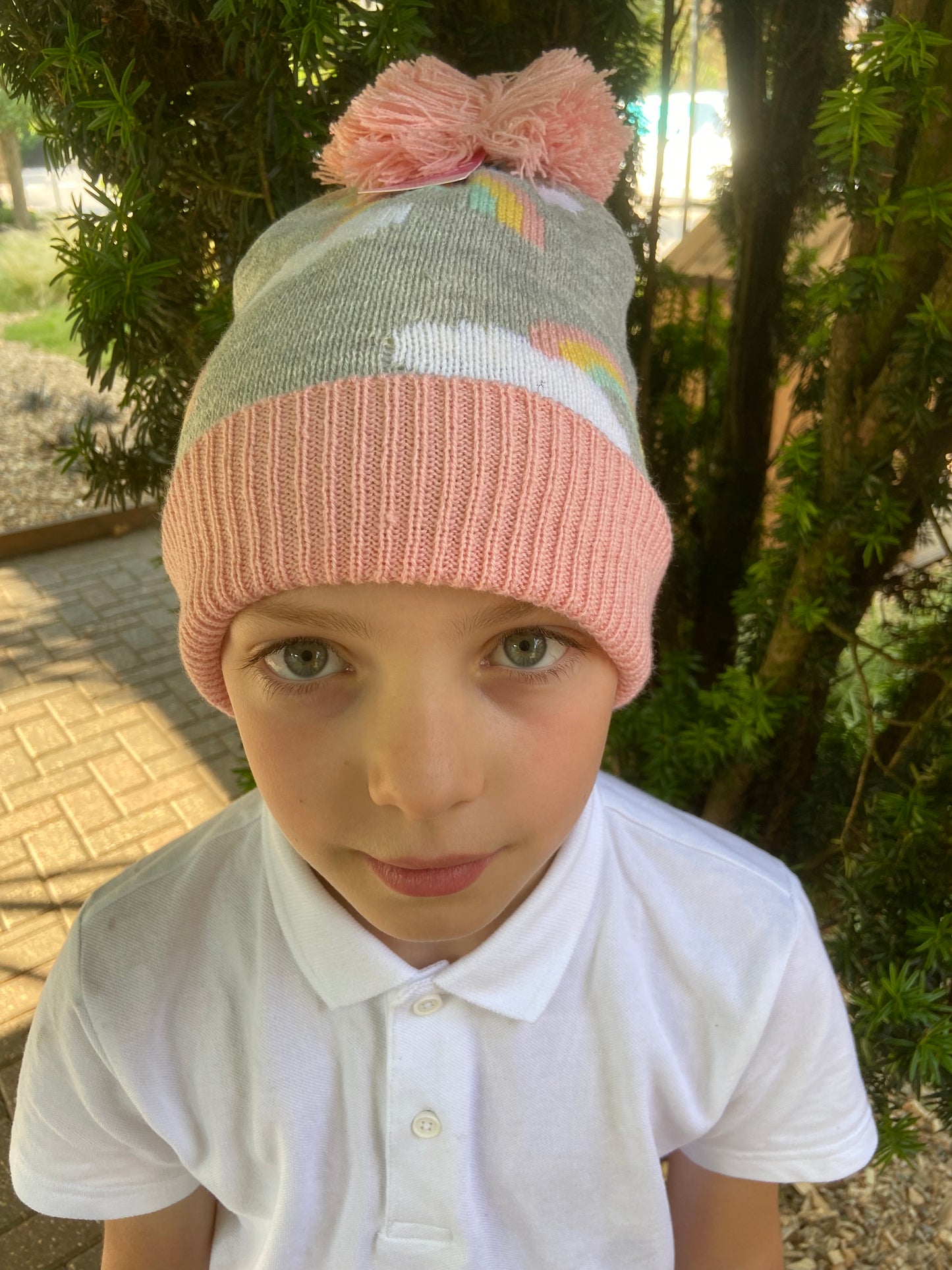 Kids Rainbow & Clouds Bobble Hat