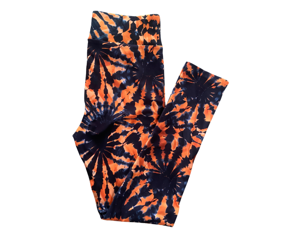 Orange & Navy Tie Dye Full Length Leggings