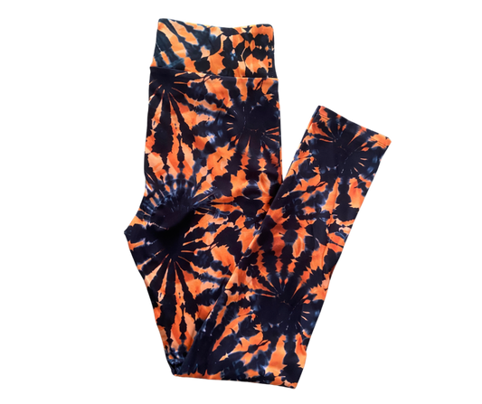 Orange & Navy Tie Dye Full Length Leggings