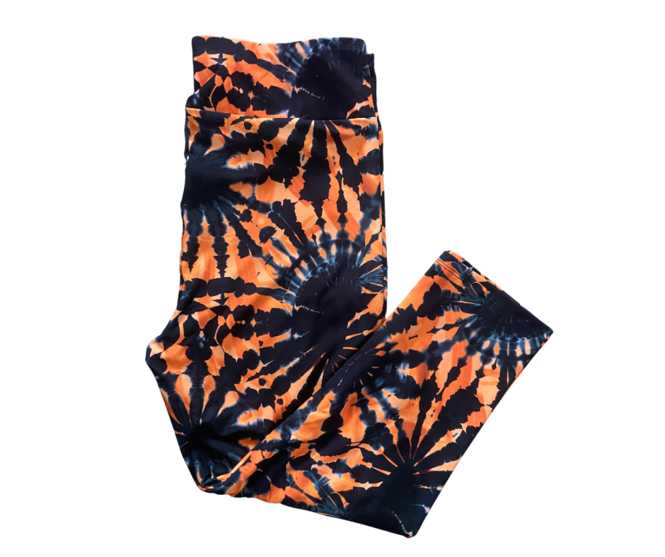 Orange & Navy Tie Dye Capri Leggings