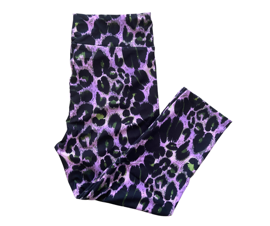 Purple & Green Leopard Capri Leggings