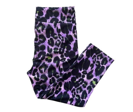 Purple & Green Leopard Capri Leggings