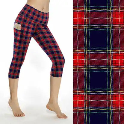 Preorder ends 30th November, available mid January. Red Tartan Thigh Pocket Capri Leggings