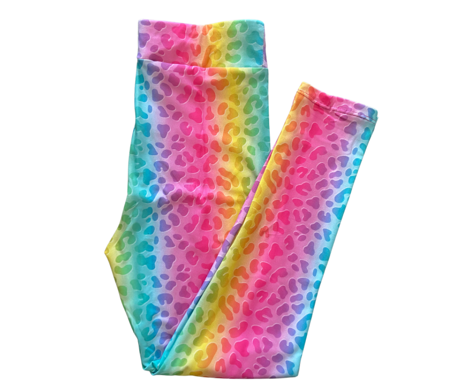 Kids Rainbow Leopard Full Length Leggings