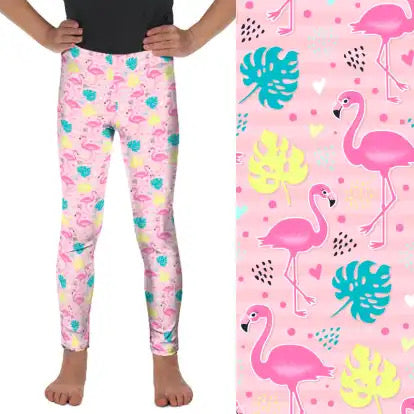 Preorder ends 13th Feb, available late March. Kids Tropical Flamingo Full Length Leggings