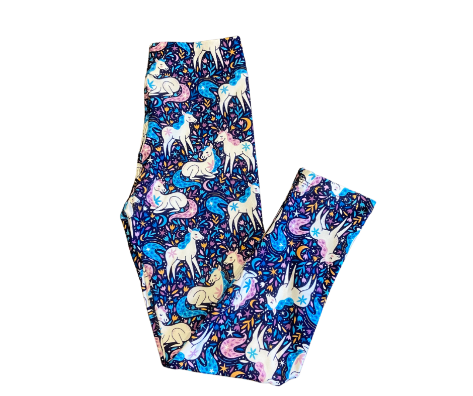 Kids Purple Unicorn Full Length Leggings