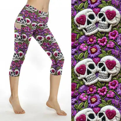 Preorder ends 13th Feb, available late March. Skull Love Thigh Pocket Capri Leggings