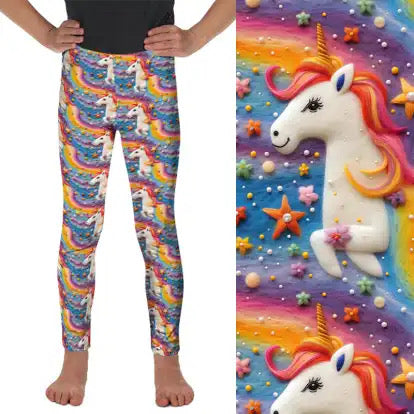 Preorder ends 13th Feb, available late March. Kids Rainbow Unicorn Full Length Leggings