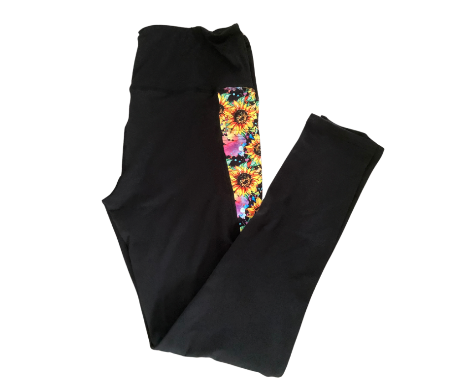 Sun Flower Full Length Triangle Pocket Leggings