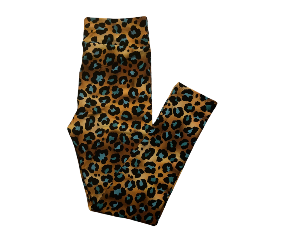 Gold & Turquoise Leopard - Capri Style Leggings