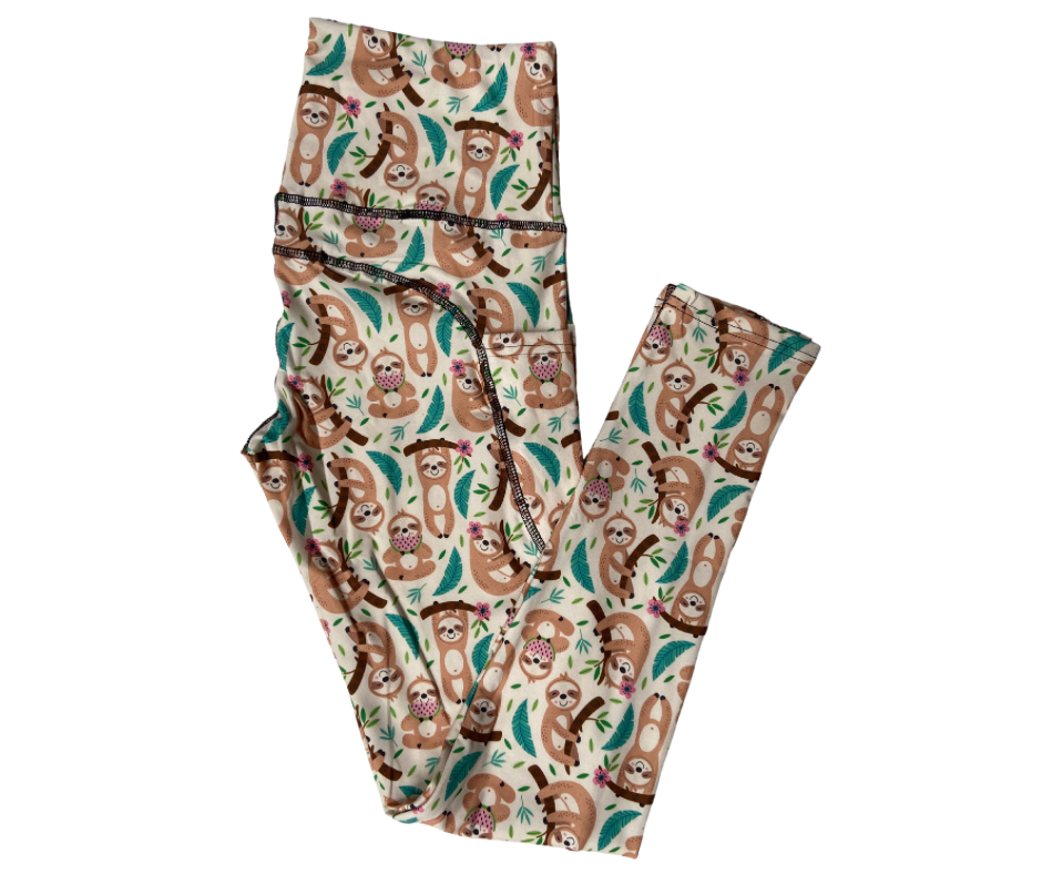 Yoga Sloth Full Length Thigh Pocket Leggings