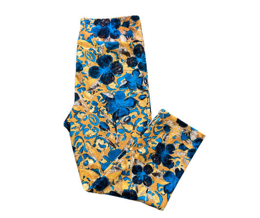 Blue Leopard Blossom Capri Leggings