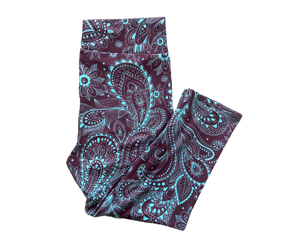 Turquoise Paisley Capri Leggings